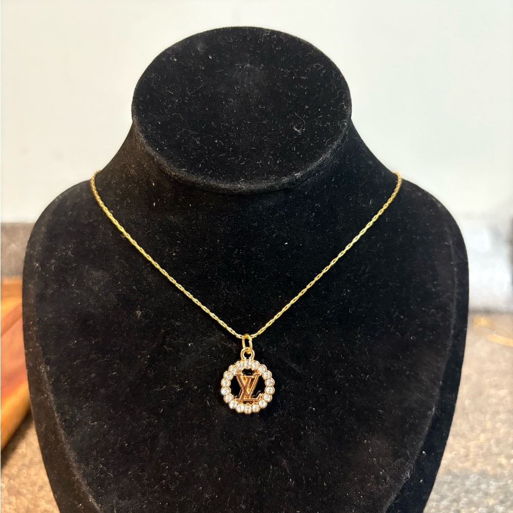 Louis vuttion charm Necklace with Crystal Accents